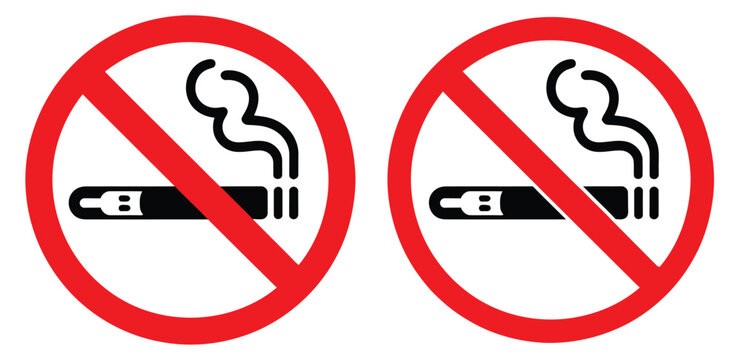 No Smoking and Vaping Symbol Collection Featuring Electronic Cigarette Icons, Smoking Ban Signs and Permission Labels for Safety Areas