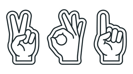Obraz premium Set of three hand gestures peace sign ok sign and one finger up.