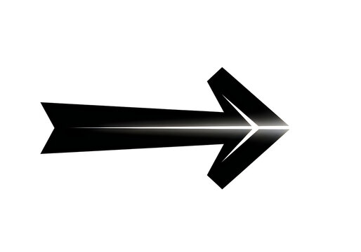 Glossy black arrow pointing to the right on a white background
