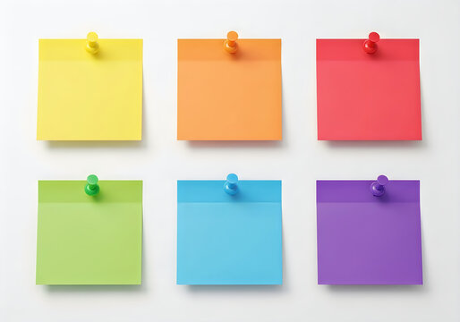 Colorful sticky notes pinned to a white surface, offering a blank canvas for ideas