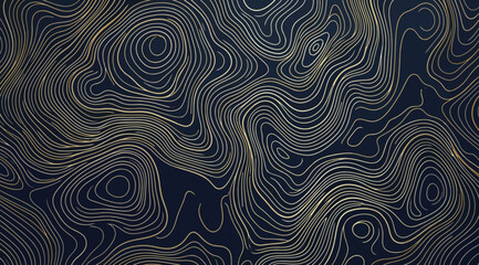 Obraz premium Abstract topographic map style background with golden contour lines on dark blue