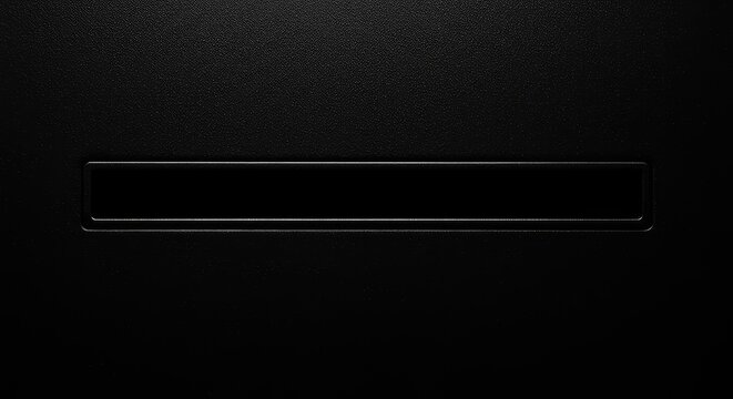 A highly detailed, dramatic close-up showing a black slot or rectangular opening on a uniform dark texture, suggesting security and access ,concept ,input ,dark