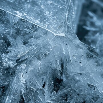 A macro view of thick, opaque winter ice displaying intricate frozen textures and the intense, solid state of extreme cold ,glacier ,stoppage ,immobile