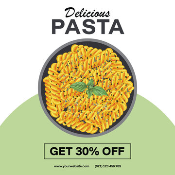 Delicious Pasta Dish with Promotion Banner