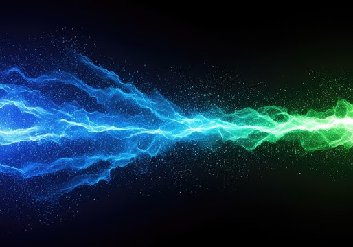 Abstract blue and green flowing digital data streams representing energy transfer and powerful motion in a futuristic environment ,blue ,data ,network