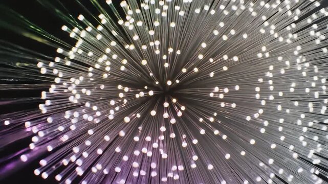 Colorful fiber optic strands in dark background symbolizing digital transformation and future innovation