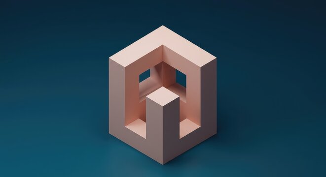 Abstract digital rendering of impossible geometry confusing the eye with depth, color, and shifting perspective, creating an optical deception ,visual effect ,visual puzzle ,infinite