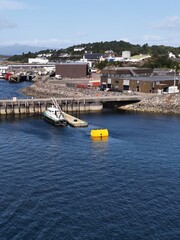 Fototapeta premium High Angle View of a Boat Docked at Dundee Harbor Pier