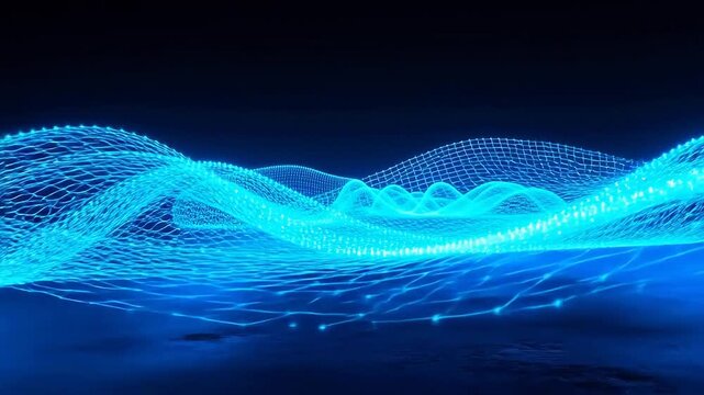 Futuristic Blue Digital Waveform Data Flow Abstract Background
