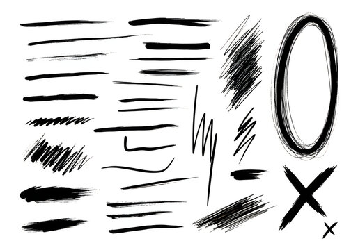 Versatile Collection of Hand-Drawn Black Ink Strokes, Lines, Scribbles, and Artistic Grunge Textures Set
