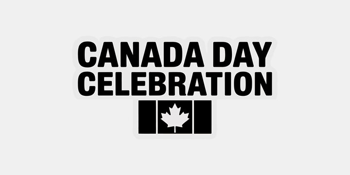 Canada Day celebration text with maple leaf flag symbol
