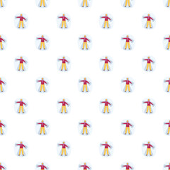Fototapeta premium People making snow angels during winter forming a repeating pattern