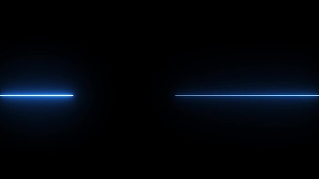 Blue Neon Laser Line Motion Loop, Minimalist Glowing Horizontal Light Beam Animation on Black Background
