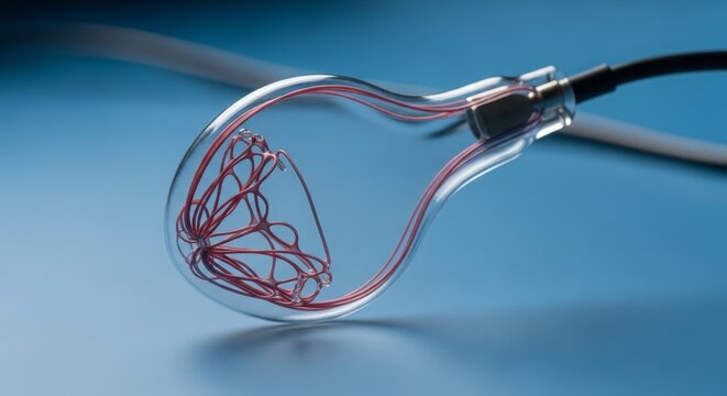 Intricate intravascular medical device, a cardiology catheter with internal guidewire, showcasing advanced healthcare technology and interventional procedure elements