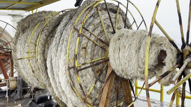 Multiple Marine Rope Spools on Industrial Winch Frames at Thailand Cargo Pier