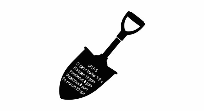 Gardening shovel with soil test results etched onto the blade