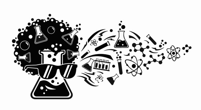 Creative mind exploding with scientific ideas and experiments