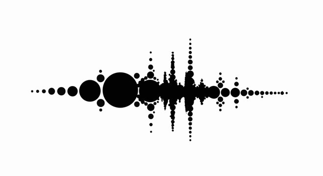 Abstract waveform of sound or data visualized with circles and dots on a white background.