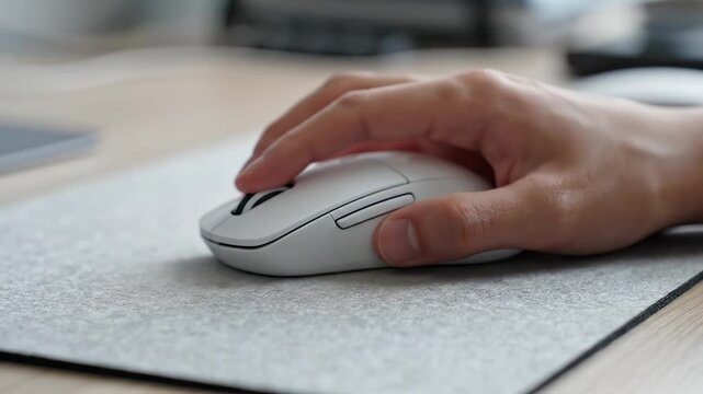 Hand using computer mouse on desk perfect for IT presentations and tech marketing