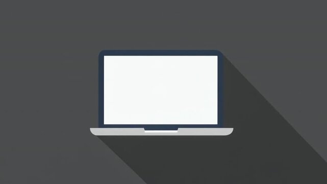 Modern Flat Laptop Design with Long Shadow on Dark Background Ideal for Technology and Business Concepts