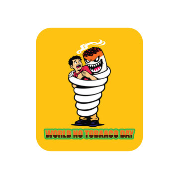 Vector illustration of person trapped by angry cigarette, symbolizing dangers of tobacco addiction and World No Tobacco Day awareness