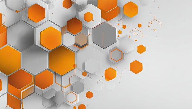Abstract geometric pattern of interconnected orange and grey hexagons