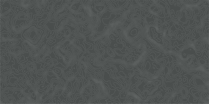 Topographic Contour Map Lines On Dark Background, Abstract Black Terrain Pattern For Design.