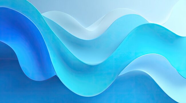 Abstract layered blue waves create a serene, flowing, and translucent visual effect