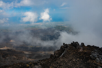 Panoramic View of Volcanic Ridge and Clouds over Sea © Janica