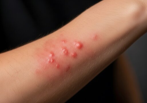 Red Irritated Skin Bumps on Human Forearm in Close Up View