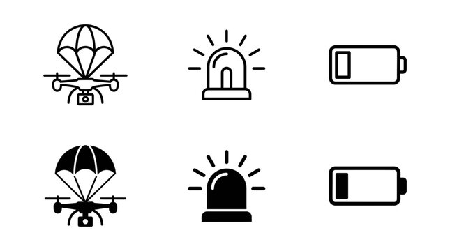 Drone with parachute siren battery icons parachute delivery emergency technology automation transport