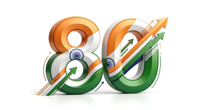 Independence day Premium 80 growth concept india tricolor 3d typography logo concept on background.