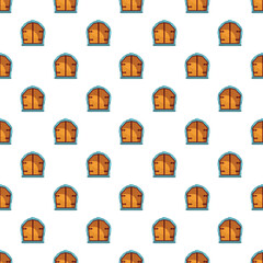 Fototapeta premium Seamless medieval arched doorway creating repeating texture design on white background