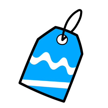 Suitable for gift shops, events, and promotions, this microstock asset features a minimalist blue gift tag with wavy lines and a loop icon design.