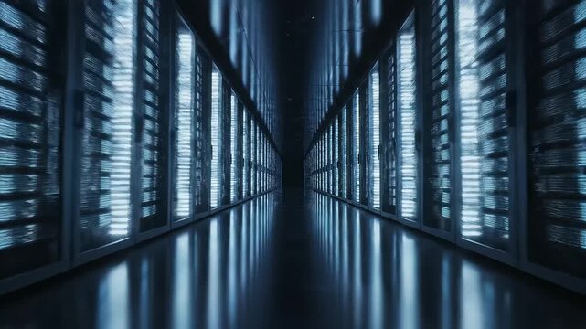 server room with illuminated racks representing smart infrastructure and data-driven solutions