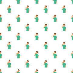 Fototapeta premium Young man eating a burger or sandwich in a repetetive pattern