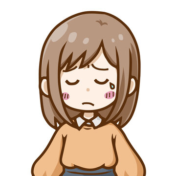泣いている悲しい女性の落ち込むデフォルメイラスト