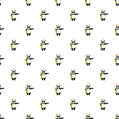 Fototapeta premium Seamless pattern featuring cute cartoon panda kings wearing crowns and holding bamboo