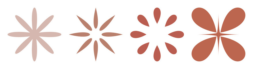 Fototapeta premium Four abstract floral shapes in varying shades of brown and red.