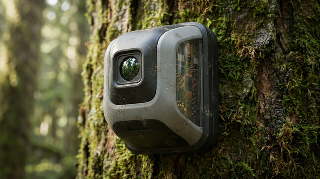 Automated Wildlife Camera Trap on Tree Trunk