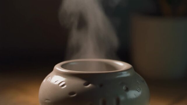Close-up of aromatherapy diffuser emitting steam, commercial style