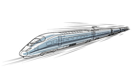Modern high-speed train illustration, bullet train, sleek design, fast travel, technology, motion blur © Bak
