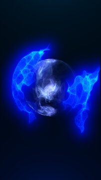 Glowing blue organic energy forms surrounding a translucent orb, suggesting futuristic biology, plasma, and cosmic science.