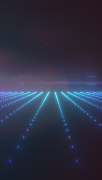 Futuristic blue dotted grid with glowing perspective lines fading into a dark horizon, tech digital background