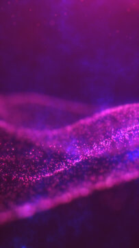 Purple and magenta glowing particles over a soft cosmic haze, creating an abstract space landscape background with dreamy bokeh
