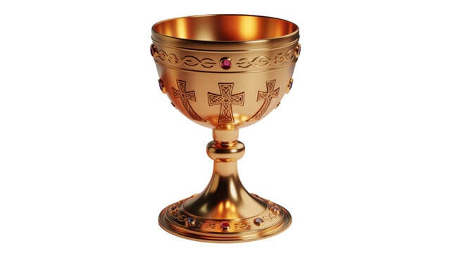 Golden ornate chalice on table