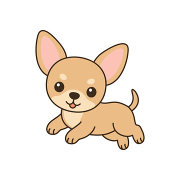 Cute cartoon chihuahua dog running happily.
