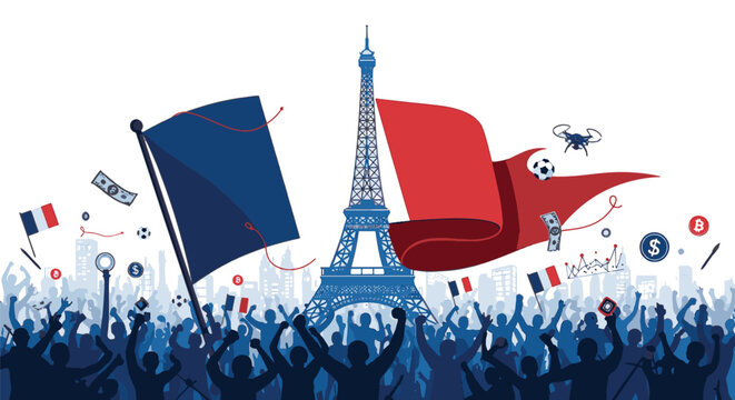 Professional vector illustration of the official France national flag with vertical stripes of blue, white, and red colors, surrounded by a minimalist border for graphic design use.