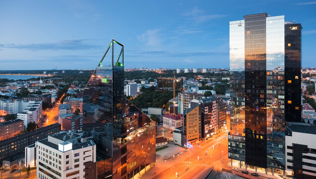 Estonia, Tallinn, Cityview in the evening
