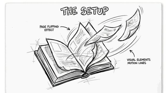 Open Book with Pages Flying Out.